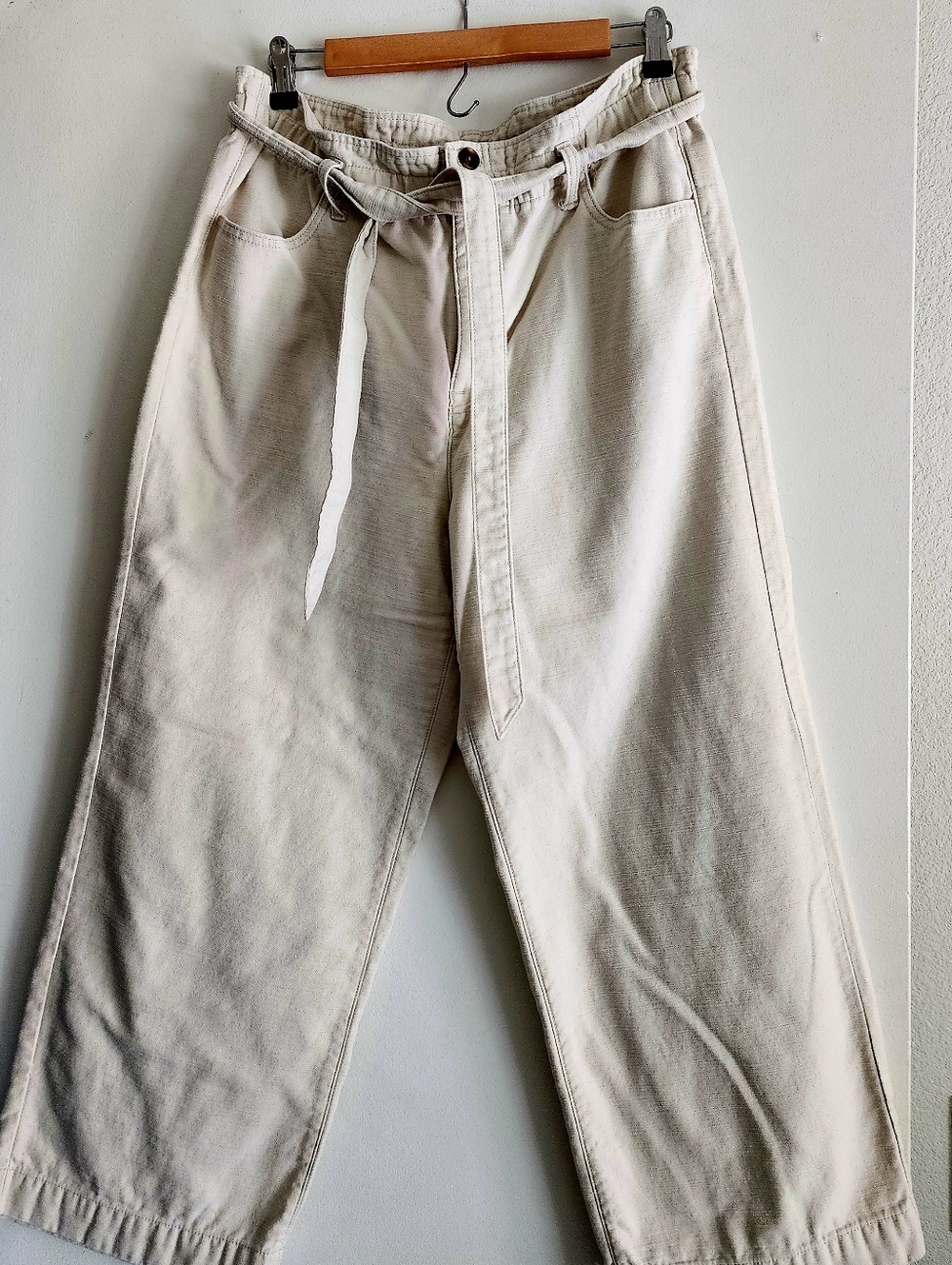 J.CREW | Coastal Beach | Cream Belted Wide Leg Pants | Size 12 - Picture 3 of 8